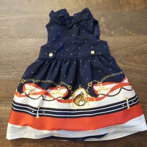 Janie and Jack scarf dress navy blue white red